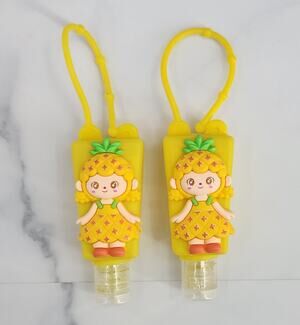 2 EMPTY Kids Refillable Containers Pineapple Doll Character Holder with Strap
